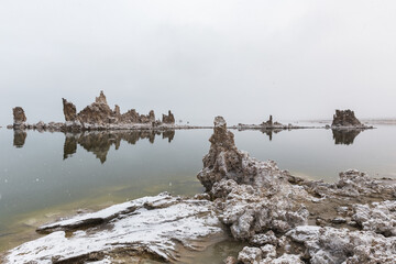 Tufa formations in winter at Mono Lake