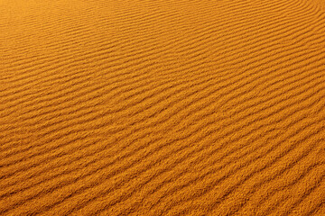 The texture of sand in the desert. Abstract nature background. Sandy dunes at sunset light