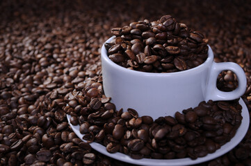 whole and roasted coffee beans placed on woody table