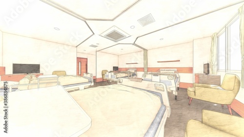 病院 病室 テーブル有り 食べ物無し 人なし イラスト8 Architecture Wall Mural Architectu Hiro Studio
