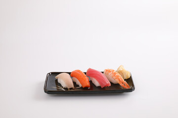 Sushi set , Japanese food sushi salmon tuna shrimp  and sea bass isolated in white background