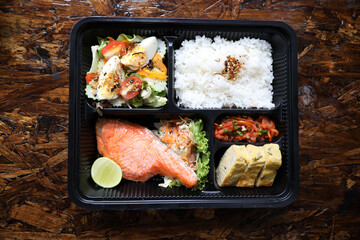 Grilled Salmon bento set Japanese food