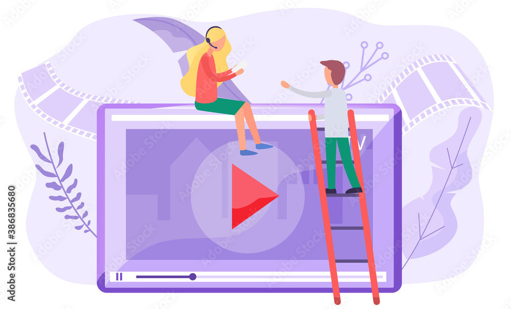 Poster online education and courses. online tutorial on computer monitor. webinar and video seminar learnin