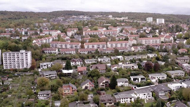 Reinh&auml;user Landstra&szlig;e in the S&uuml;dstadt Suedstadt of Goettingen captured by a drone aerial shot in late autumn.