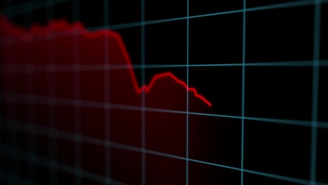 On the stock market, the share price falls. Falling prices of securities. Loss of assets in equities stock. Decreasing trend showing unsuccessful performance and losses failure due to economic crisis