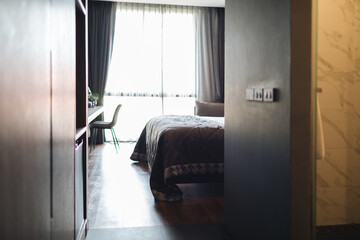 black and grey modern bedroom interior