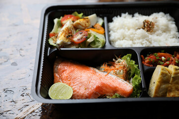 Grilled Salmon bento set Japanese food