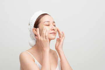 Asian beauty teenager woman care her skin with eye masks patches under eyes