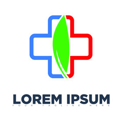 medical cross with green leaf