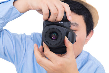 Fototapeta premium Close-up of professional photographer while taking pictures