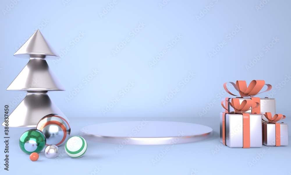Aufkleber christmas background with christmas tree and stage for product display. 3d rendering.