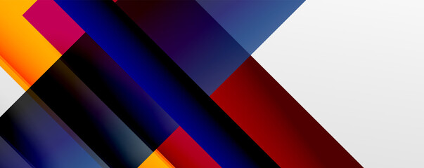 Geometric abstract backgrounds with shadow lines, modern forms, rectangles, squares and fluid gradients. Bright colorful stripes cool backdrops