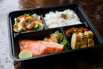 Grilled Salmon bento set Japanese food