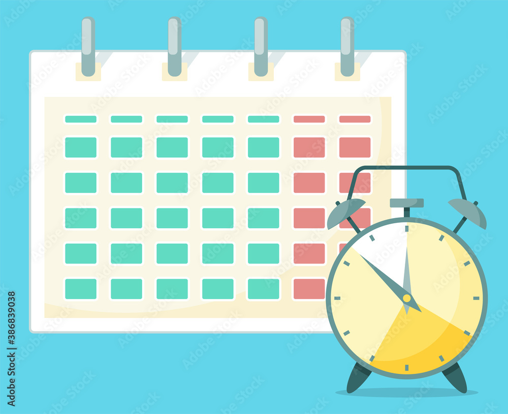 Poster a clock stands in front of the calendar. clock is representing a deadline in wich every project shou
