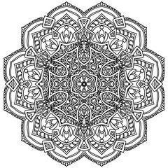 Handdrawing circle mandala coloring page for adult. Black and white mandala poster. Relax and meditation. Enjoy!	