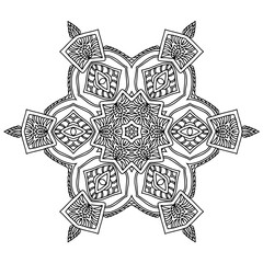 Handdrawing circle mandala coloring page for adult. Black and white mandala poster. Relax and meditation. Enjoy!	