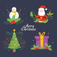 icon set of Merry christmas designs, colorful design