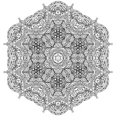 Handdrawing circle mandala coloring page for adult. Black and white mandala poster. Relax and meditation. Enjoy!	
