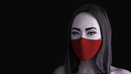 disease danger concept girl in mask on black background with place for text 3d render image