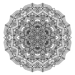 Handdrawing circle mandala coloring page for adult. Black and white mandala poster. Relax and meditation. Enjoy!	