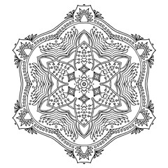 Handdrawing circle mandala coloring page for adult. Black and white mandala poster. Relax and meditation. Enjoy!	