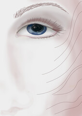 close-up face drawing, blue eyed man or woman