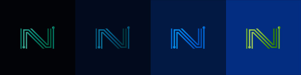  Letter N logo, Technology and digital abstract dot connection