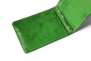 Blank green wallet isolated on white background . Open wallet . 