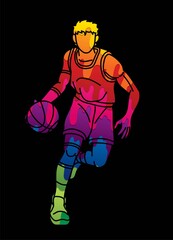 Basketball player action cartoon sport graphic vector.