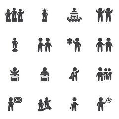 Teamwork group vector icons set, modern solid symbol collection, filled style pictogram pack. Signs logo illustration. Set includes icons as handshake agreement, business deal, businessman, leadership