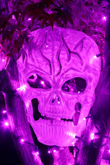 Purple Skull Peeking Through Tree Halloween Night Decoration