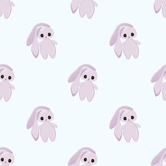 Seamless pattern with cute purple bunnies