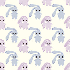 Seamless pattern with cute purple and blue bunnies