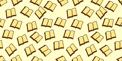 seamless pattern with blank empty book. hand drawn isolated open book icon. modern scribble for kids, wallpaper, banner, cover, wrapping paper and gift. doodle stationery, landscape background. 