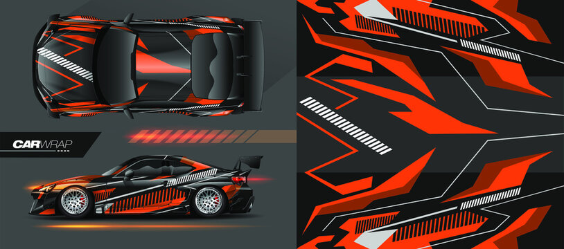 full car wrap design, with sporty abstract background
