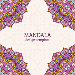 Invitation graphic card with mandalas. Seamless decorative ornament. Applicable for covers, posters, flyers, banners. Arabic, islam, indian, turkish, chinese, ottoman motifs. Color vector illustration