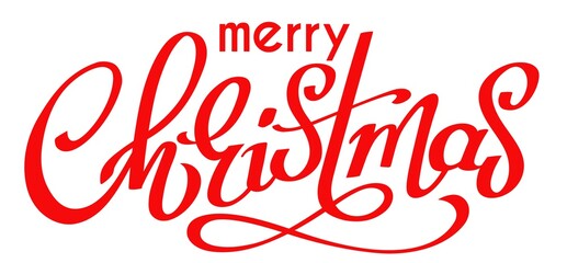 Red inscription Merry Christmas, hand written lettering for winter holidays design, calligraphy vector illustration