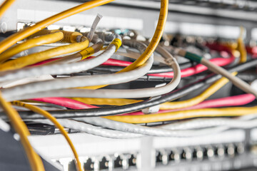 Server with patch cables plugged in ethernet ports