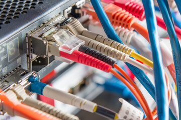 Server with patch cables plugged in ethernet ports