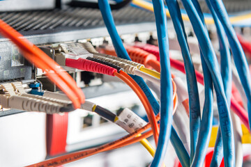 Server with patch cables plugged in ethernet ports