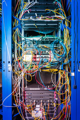 Server with patch cables plugged in ethernet ports