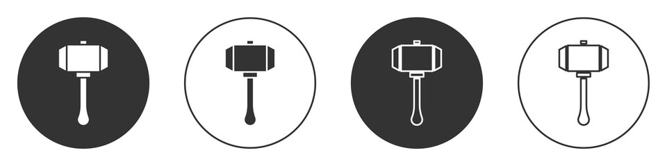 Black Hammer icon isolated on white background. Tool for repair. Circle button. Vector.