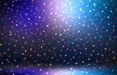 Sparkling colorful confetti into dark purple blue room 3d render. Festive night glitter background.
