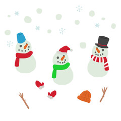 クリスマス　雪だるま　素材　イラスト