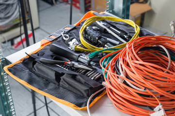 tool box with network cables of server administrator