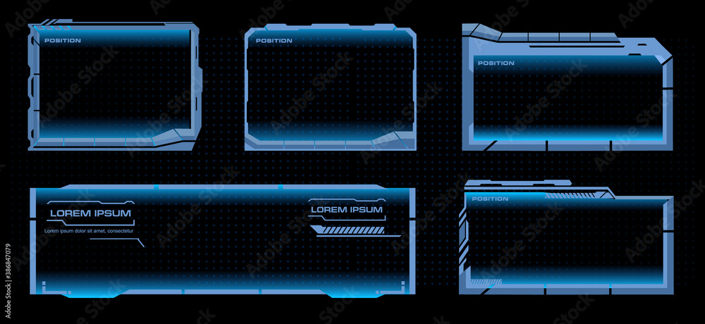 Poster set of futuristic cyber frames for hud user interface menu. futuristic virtual screen frame for hud 