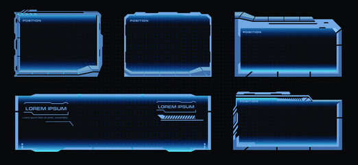 Set of futuristic cyber frames for HUD user interface menu. Futuristic virtual screen frame for HUD set. Set of ui screen elements. Vector frames