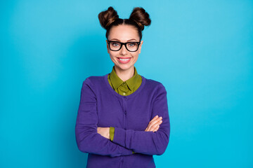 Close-up portrait of her she nice attractive pretty lovely cute intellectual cheerful cheery girl...