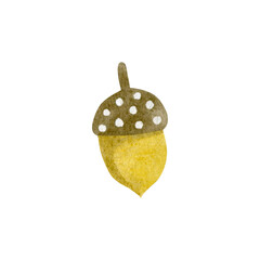 Watercolor illustration of an acorn isolated on a white background.