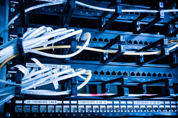 network cables connected into server inside data center